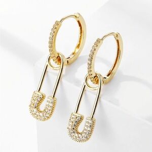 Elegant 14k Gold Plated Safety Pin Hoop Earrings